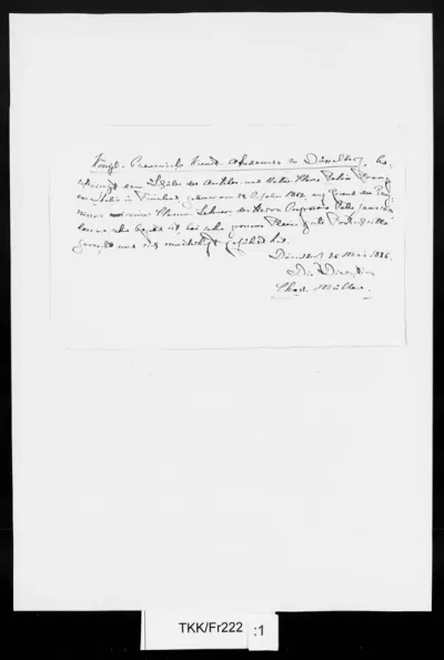 TKK/Fr222, Frang, Felix / Diverse: kopio Felix Frangin opiskelutodistuksesta (Düsseldorf 26.5.1886)