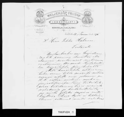 TKK/Fr224, Friis, Juhani / Weljekset Friis.ein konepajat, 31.1.1896