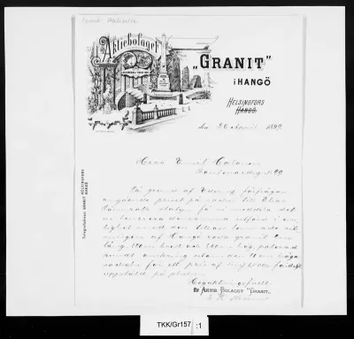 TKK/Gr157, Ab. Granit i Hangö / Neovius, E. R., 26.4.1899