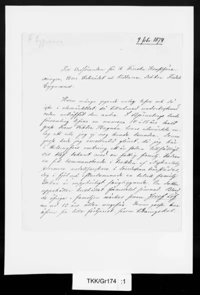 TKK/Gr174, Gröneberg, C., 9.2.1874 (saapunut)