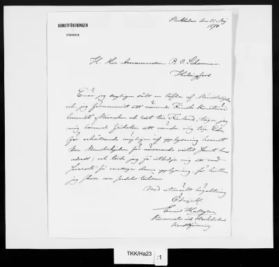 TKK/Ha23, Hallgren, Emil / Konstförening i Stockholm, 21.5.1874