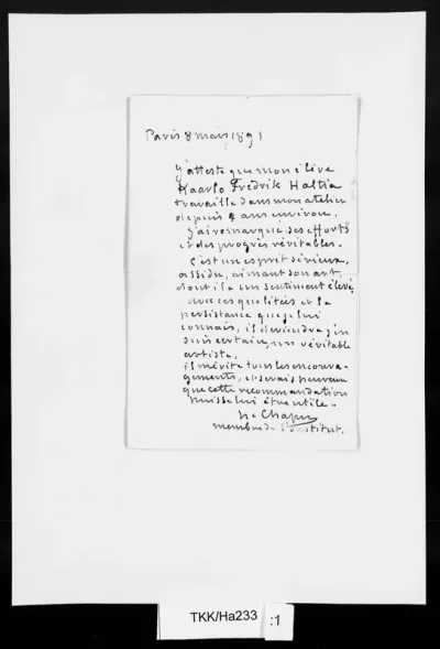 TKK/Ha233, Haltia, Kaarlo / Biographica, 8.3.1891