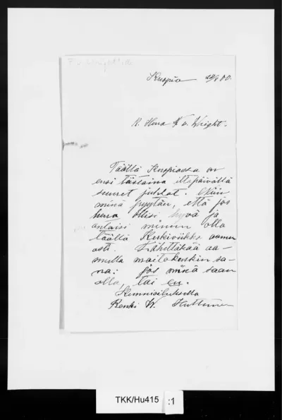 TKK/Hu415, Huttunen, Wilho, 29.04.1900