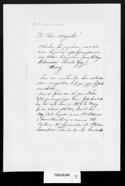 TKK/Ki49, Kiseleff, Constantin [Konstantin], 29.9.[1883?]