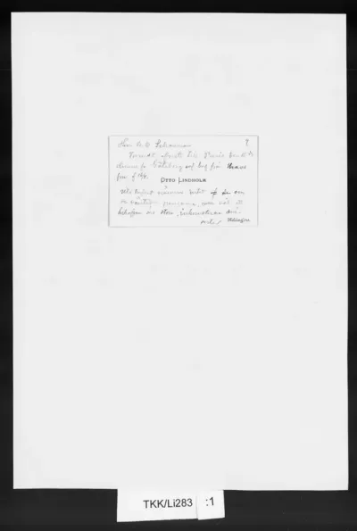 TKK/Li283, Lindholm, Otto, 20.5.1878, käyntikortti
