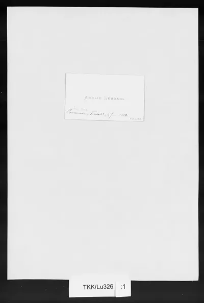 TKK/Lu326, Lundahl, Amelie, [tammikuu 1885], käyntikortti