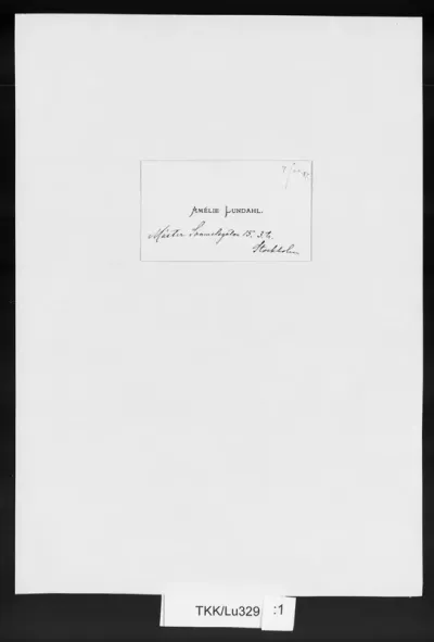 TKK/Lu329, Lundahl, Amelie, [7.1.1887], käyntikortti