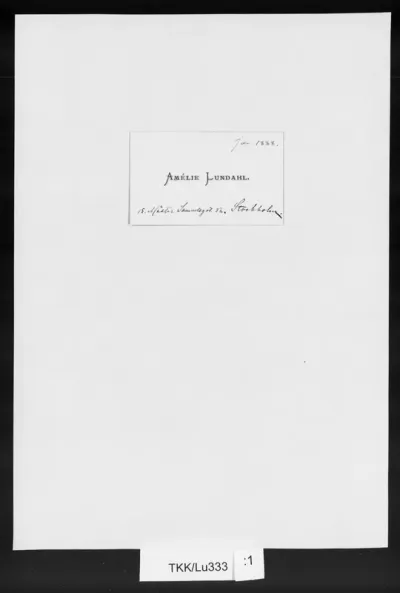 TKK/Lu333, Lundahl, Amelie, [tammikuu 1888 B.O.S:n merkintä], käyntikortti