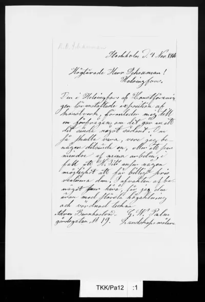 TKK/Pa12, Palm, G. W., 4.11.1886