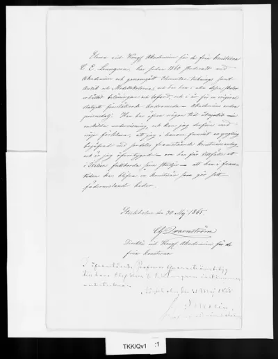 TKK/Qv1, Qvarnström, Carl Gustaf / Kongliga Akademien för de Fria Konsterna, 30.5.1865