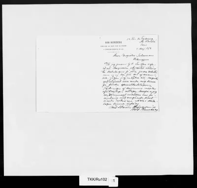 TKK/Ru102, Runeberg, [Jakob] Robert / Exposition Universelle 1878, Grand Duché de Finlande, 4.5.1878