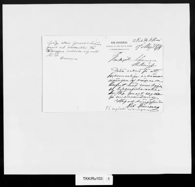 TKK/Ru103, Runeberg, [Jakob] Robert / Exposition Universelle 1878, Grand Duché de Finlande, 17.5.1878