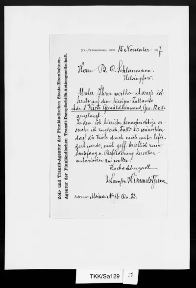 TKK/Sa129, Samson-Himmelstjerna, I., 15.11.1877