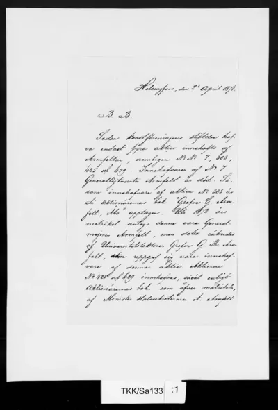 TKK/Sa133, Sanmark, C. G., 2.4.1874
