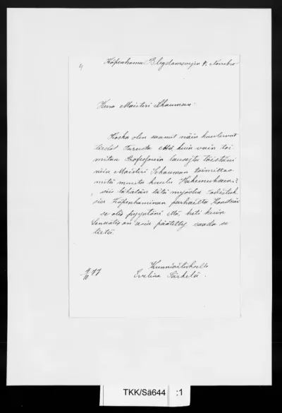 TKK/Sä644, Särkelä, Evelina [Särkelä, Eveliina], 4.10.1877