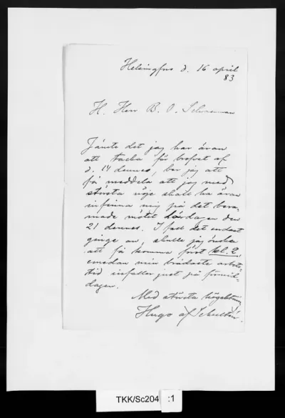 TKK/Sc204, Schultén, Hugo af, 16.4.1883
