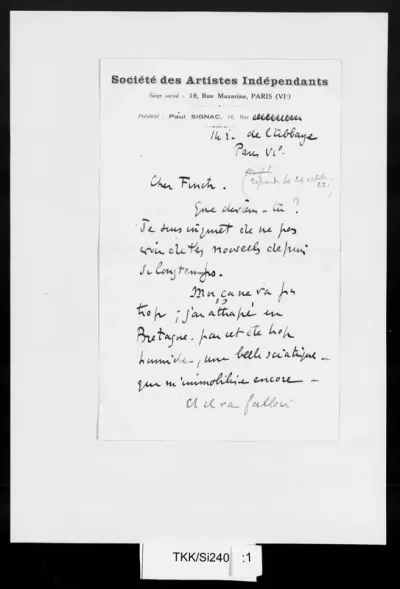 TKK/Si240, Signac, Paul, [lokakuu 1922]