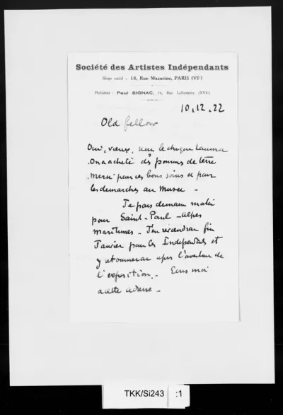 TKK/Si243, Signac, Paul, 10.12.1922