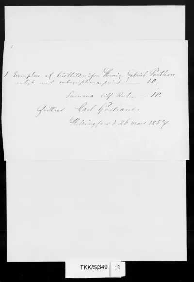 TKK/Sj349, Sjöstrand, Carl Eneas, kuitti 26.3.1857