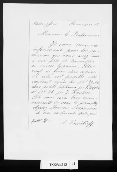 TKK/Va212, Vassilieff, A., 13./25.7.[1885]