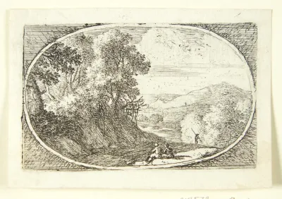 To figurer siddende ved en landevej