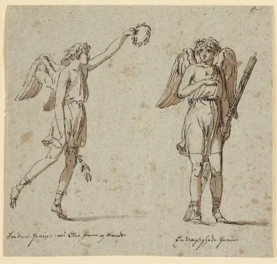 To genier, den ene med oliegren, den anden med fasces