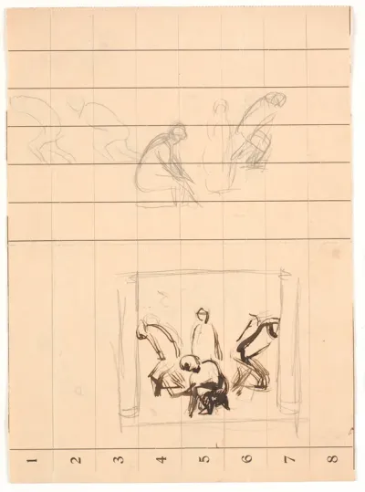 To kompositionsudkast til maleriet "Kristus skriver i sandet", 1908