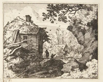 To personer ved et forfaldent hus