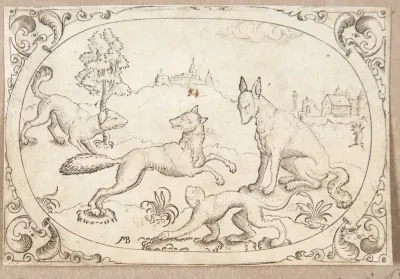To ræve, en hund og en abe