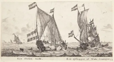 To skibe for sejl, det ene en jagt fra de hollandske stater