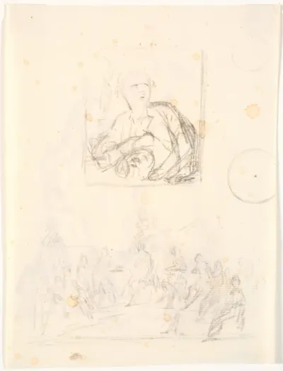 To skitser. F.o. skitse til maleriet af Andreas Weidenhaupt, Kunstakademiet. F.n. en figurgruppe