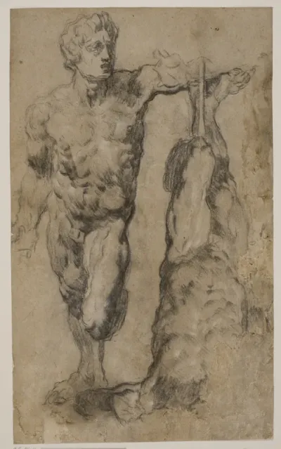 To studier af en skulptur af en mandlig figur