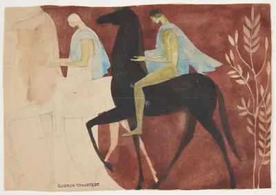 To ynglinge til hest. Udkast til rumudsmykning