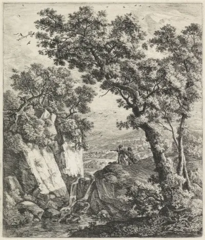 Tobias en de engel bij een waterval