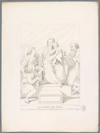 Tobias en de engel bij Maria met kind en de H. Hieronymus