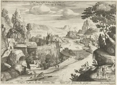 Tobias en de engel vangen de vis in de Tigris