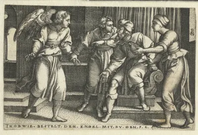 Tobias stelt de engel Rafaël voor aan Tobit