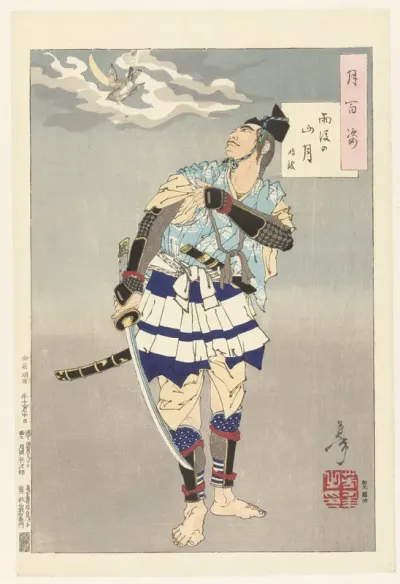 Tokimune en de maan boven de bergen na regen