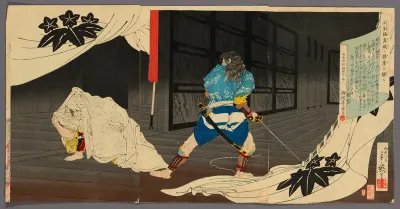 Tokimune (Soga Goro) Sneaking into Yoritomo's Residence (Tokimune Kamakura-dono no kariya o sawagasu)