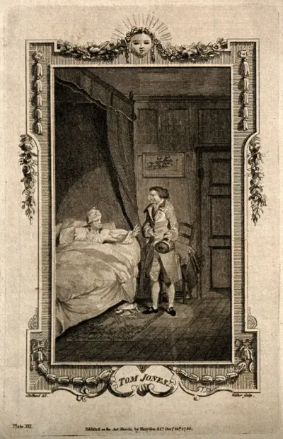 Tom Jones in bed sees Sophia Western's muff held by Partridge