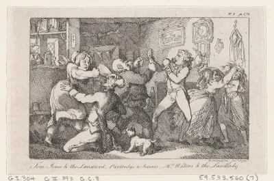 Tom Jones & the Landlord, Partridge & Susan, Mrs Waters & the Landlady, from "The History of Tom Jones, a Foundling"