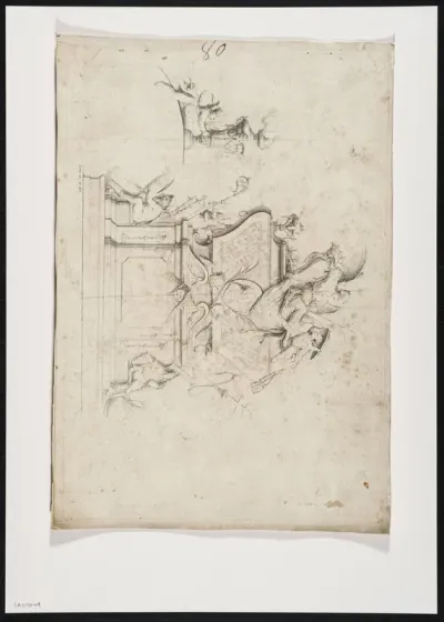 Tomb monument with bishop's staff and mitre, putti and victory attributes.