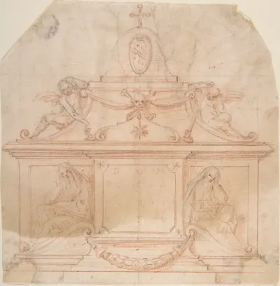 Tomb Monument with Crucifix and Coat of Arms
