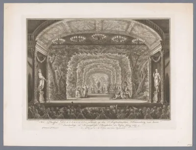 Toneel voor Willem V van Oranje-Nassau en Wilhelmina van Pruisen in de schouwburg aan de Keizersgracht te Amsterdam, 1768