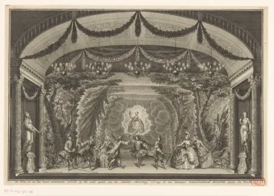 Toneelopvoering bij de heropening van de schouwburg aan de Keizersgracht te Amsterdam, 1749