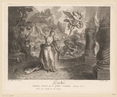 Toneelscène met Psyche en Amor