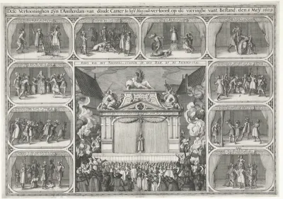 Toneelspel op de Dam bij de viering van het Twaalfjarig Bestand, op 5 mei 1609
