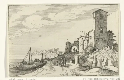 Toren en poort aan de kust