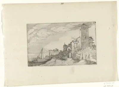 Toren en poort aan de kust