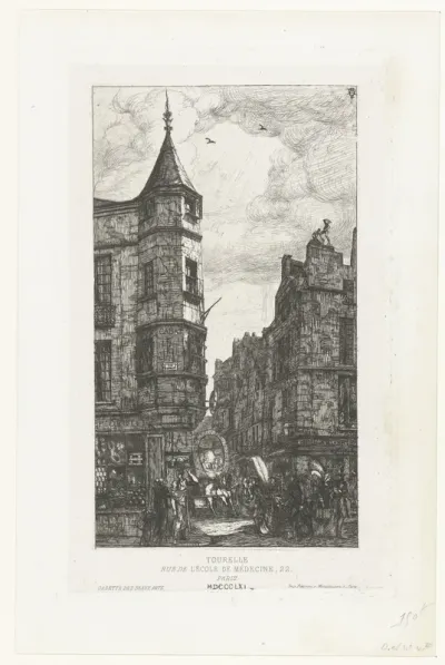 Torentje op hoek van pand aan Rue de l'Ecole de médicine in Parijs